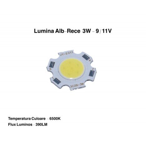 LED COB 11MM , PUTERE 3W ALB-RECE